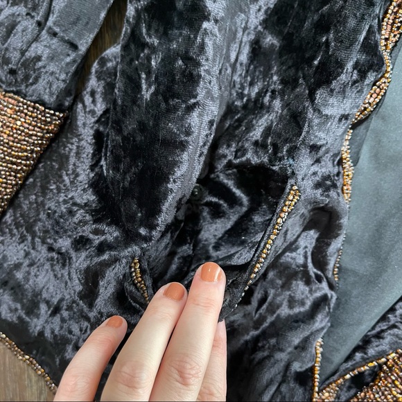 NWT Soft Surroundings black velvet brown beaded embroidered sequin jacket XS - Picture 10 of 13
